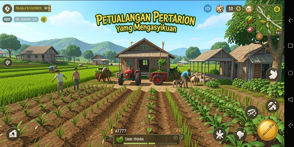 Tampilan gameplay menarik dari AT777 yang menggambarkan aktivitas bertani.