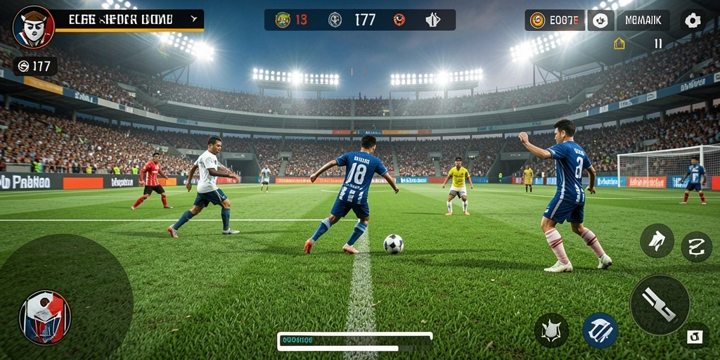 Tampilan utama EOS77 dengan aksi seru di lapangan sepak bola.