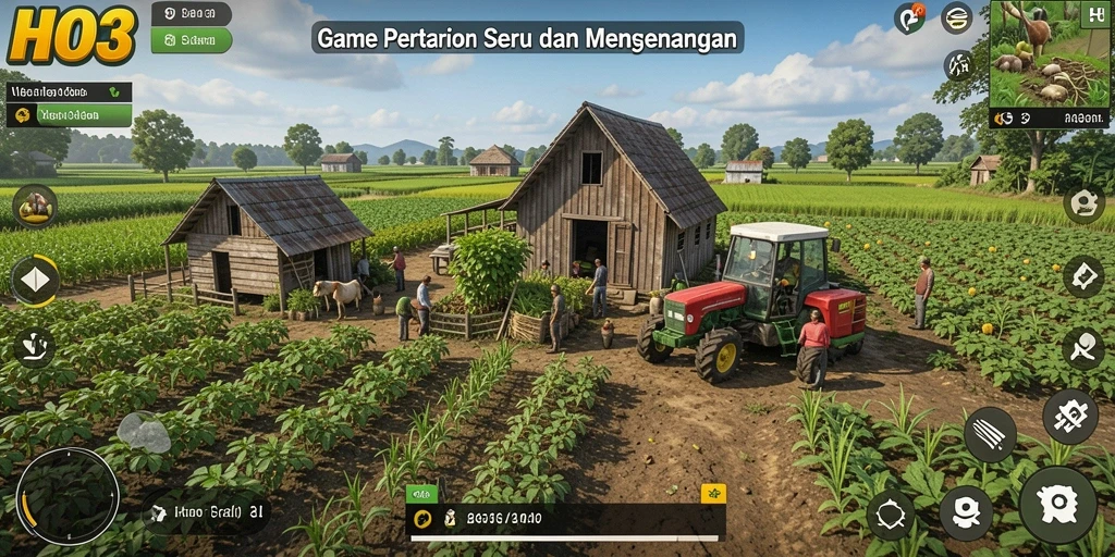 Gameplay seru di HO3 dengan ladang yang subur dan penuh tanaman.