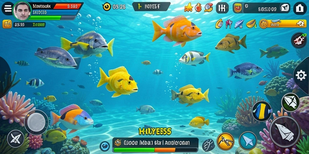 Gameplay seru di HOYE55 dengan berbagai ikan untuk ditembak.