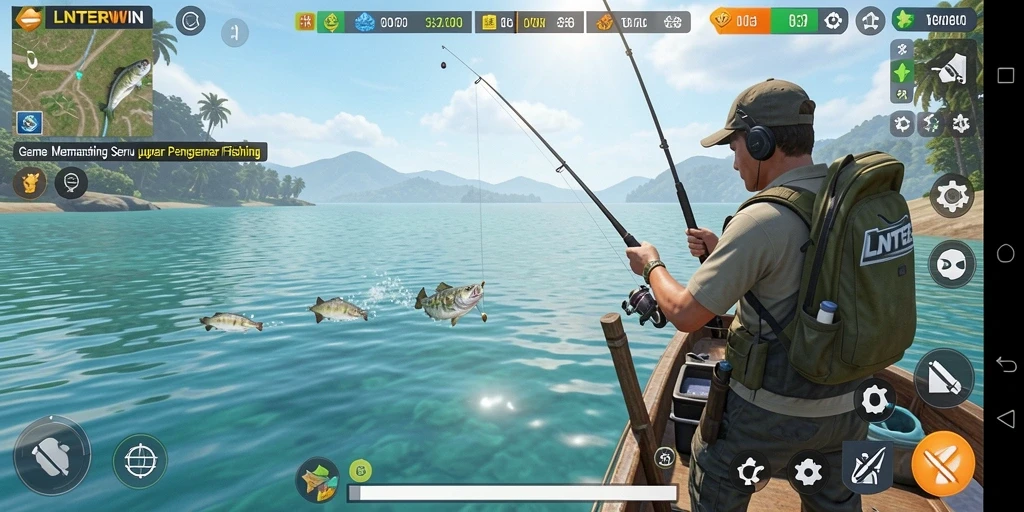 Tampilan gameplay LNTERWIN yang menampilkan aksi memancing yang seru.