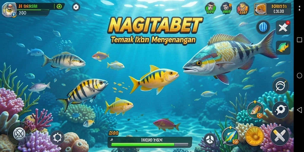 Gameplay menarik Tembak Ikan dengan berbagai ikan berwarna-warni.