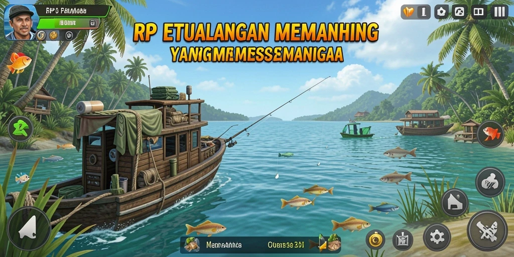 Screenshot gameplay RP8 menampilkan aksi memancing yang mendebarkan.