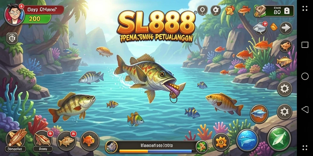 Screenshot gameplay <strong>SL888</strong> menampilkan aksi memancing yang seru dan lokasinya yang indah.